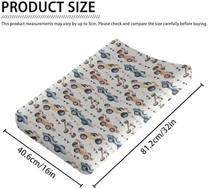 Watercolor Racing Car Transportation Baby Changing Pad Cover,Unisex Car Nursery Diaper Changing Table Pad Mat Sheet for Boys Girls-16x32