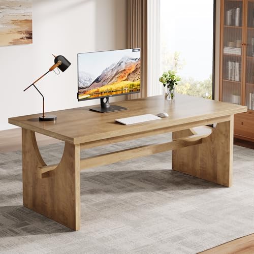 Tribesigns Executive Office Desk, 63-Inch Farmhouse Computer Desk, Large Writing Study Conference Table with Sturdy Legs, Business Workstation Table for Home Office, Rustic Brown