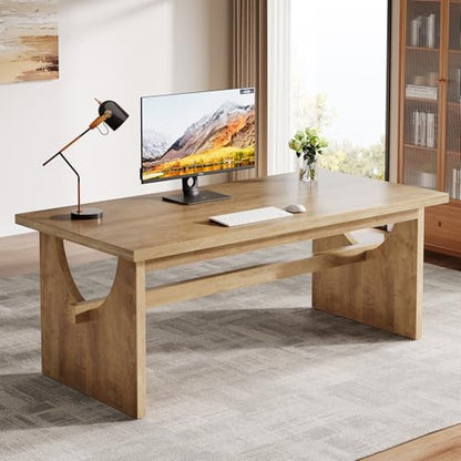 Tribesigns Executive Office Desk, 63-Inch Farmhouse Computer Desk, Large Writing Study Conference Table with Sturdy Legs, Business Workstation Table for Home Office, Rustic Brown