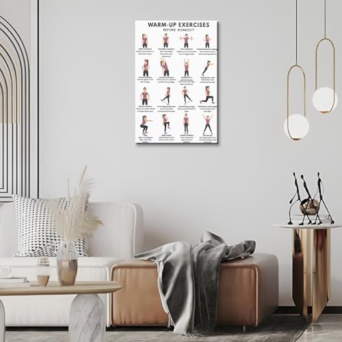 Pre-Workout Warm-Up Exercise Poster, 16 Illustrated Full-Body Prep Movement Chart, Bodyweight Joint Loosening Reference to Prevent Strains Before Home & Gym Fitness Training Sessions(16x24inchs，Black Framed)