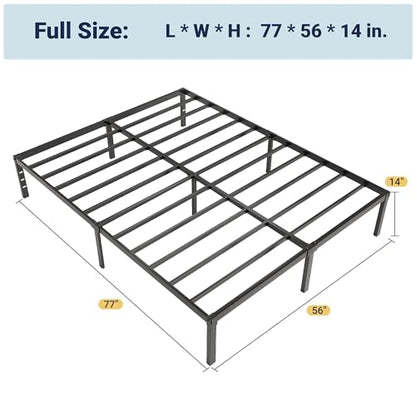 Full Size Bed Frame, 14 inch Metal Beds with Storage Space, Black