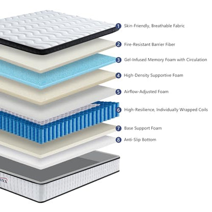 12 Inch King Hybrid Mattress, Memory Foam and Spring Construction, with Edge Support, Motion Isolation & Pressure Relief, Breathable & Eco-Friendly, Easy Setup