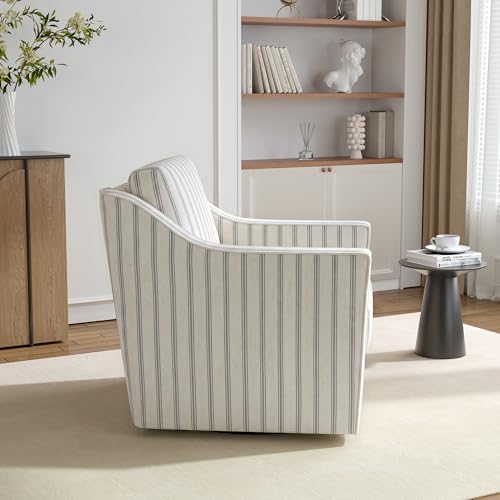 Swivel Club Armchairs, Set of 2, Light Blue Pinstripe Upholstery