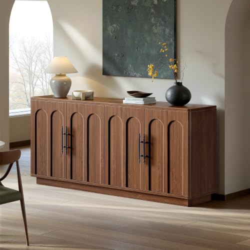 67" Arched Walnut Sideboard Buffet Cabinet with Storage
