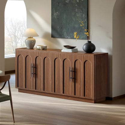 67" Arched Walnut Sideboard Buffet Cabinet with Storage