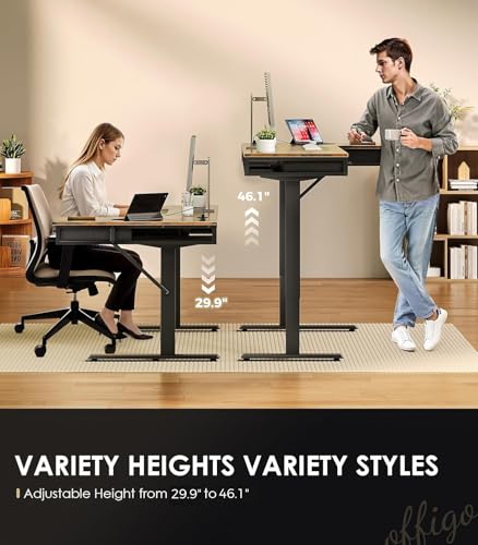 63 Inch L Shaped Electric Standing Desk with 4 Drawers, Rustic Brown