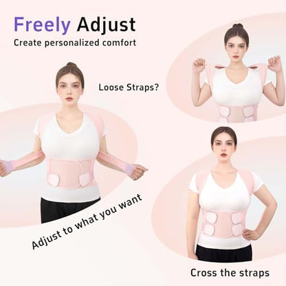 Posture Corrector for Women and Men, Full Back Support Brace, Adjustable Shoulder Straightener, Upper and Lower Back Brace with Waist Support, Breathable Back Straightener for Hunchback Posture and Daily Wear Pink, XX-Large