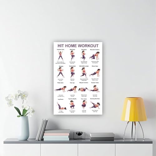 Home Workout Full Body No Equipment Cardio Chart 16 Exercises Canvas Poster Wall Art for Living Room Bedroom Decor Frame 16x24inch