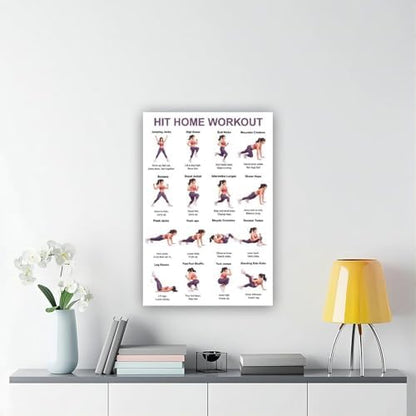 Home Workout Full Body No Equipment Cardio Chart 16 Exercises Canvas Poster Wall Art for Living Room Bedroom Decor Frame 16x24inch
