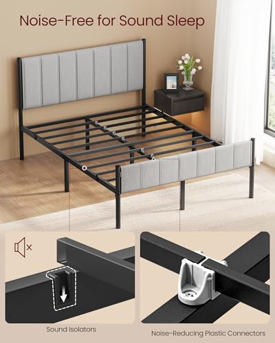 VASAGLE Full Bed Frame with Upholstered Headboard, Steel, Footboard