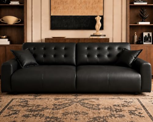 Oversized Sectional Leather Couch for Lving Room Extra Large Deep Seat Sofa | Chaise Detachable Adjustable 2-Level Depth Back FSC Certified Pu Cloud Leather (Black, 2 Seat)