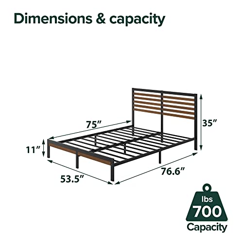 Zinus Kai Bamboo and Metal Platform Bed Frame with Headboard, Brown, Full