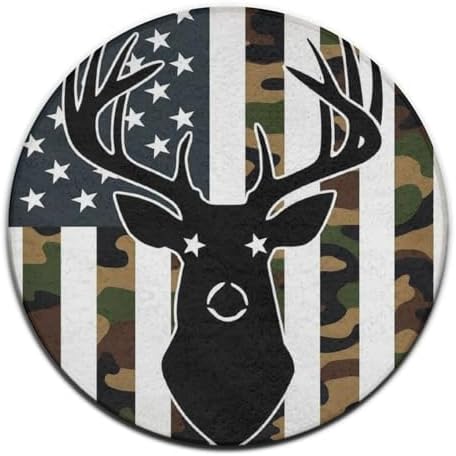Soft Round Yoga Carpet, Office Chair Decor Round Mat for Carpet and Hardwood Floors American Flag Camo Deer