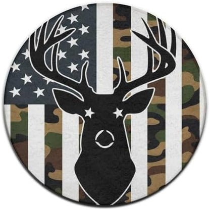 Soft Round Yoga Carpet, Office Chair Decor Round Mat for Carpet and Hardwood Floors American Flag Camo Deer