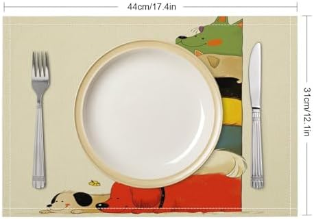 Stacked Dogs Colorful Linen Placemats Set of 4PCS, Heat Resistant Non-Slip Washable Table Placemats for Dining Everyday Use Hotel Banquet Home Decor