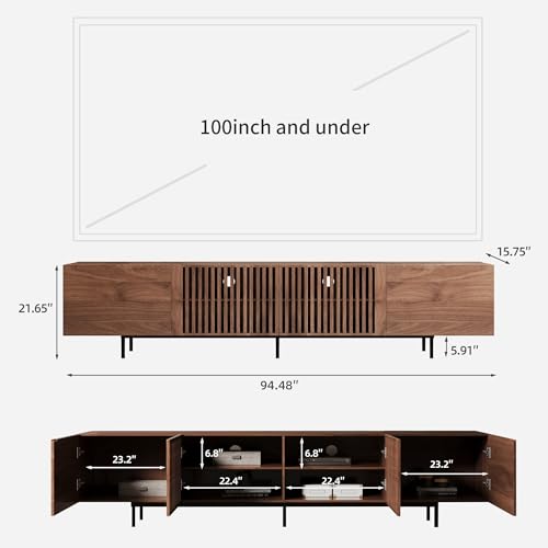 94.48 Inch Mid Century Modern TV Stand for Living Room, Walnut