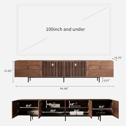 94.48 Inch Mid Century Modern TV Stand for Living Room, Walnut