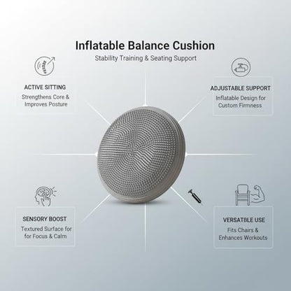 Inflatable Balance Disc Cushion, 13.4 Inch PVC Wobble Seat for Stability Training, Core Exercise & Office Chair Support, Portable Fitness Pad (Pink, Gray, Purple, Blue)