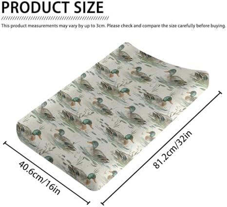 Watercolor Mallard Duck Leaves Baby Changing Pad Cover, Unisex Duck Nursery Diaper Changing Table Pad Mat Sheet for Boys Girls-16x32