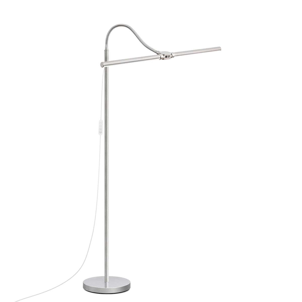 Bright Floor Lamp, 18W/2000LM Silver LED Floor Lamp with Double Head, Adjustable Gooseneck Dimmable Craft Light for Sewing Tatoo Puzzle，Eye Caring Reading Lamps for Living Room Bedroom Office