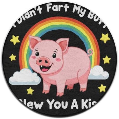 Fashion Round Area Rug Large Non Slip Carpet Unisex Home Decor Mat Pink Pigs Animal I Didnt My Blew You A Kiss
