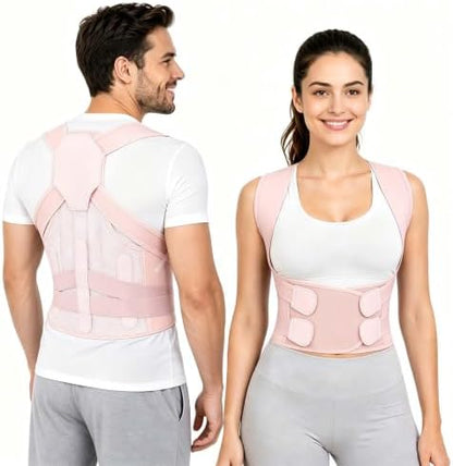Posture Corrector for Women and Men, Adjustable Back Brace with Shoulder Support, Lumbar Support Belt and Full Back Support, Posture Trainer Back Straightener for Upper Back, Lower Back Support, Slouching and Hunchback Corrector (Pink, X-Large)