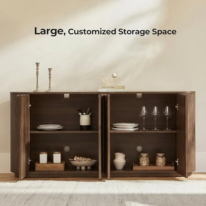 CHITA 70" Fluted Sideboard Cabinet, Buffet Cabinet with Storage, Walnut | Accent Cabinet with 4 Doors and Adjustable Shelves, Credenza Media Console for Living Room, Kitchen, 70.1"W x 32"H x 14.6"D