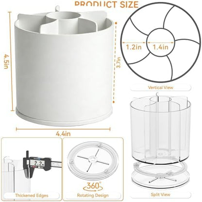 Yieach 360 Rotating Acrylic White Pen Holders and Pencil Cups for Desk,Small Cute Desk Organizers Accessories and Makeup Brush Holder,Spinning Pencil Caddy School Supplies Organizer for Teacher,1PCS