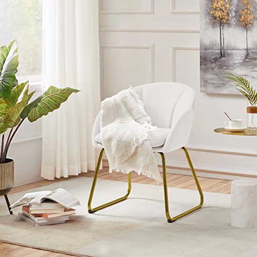 Yaheetech Modern Velvet Vanity Chair Armchair, Flower Shaped Makeup Chair with Golden Metal Legs for Living Room/Makeup Room/Bedroom/Home Office/Kitchen, White