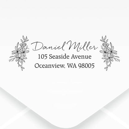 Custom Floral Address Stamp | Choose from 12 Designs | Multiple Ink Color Options | Envelope Return Address Stamp for Couple or Family (Design 9, Medium)