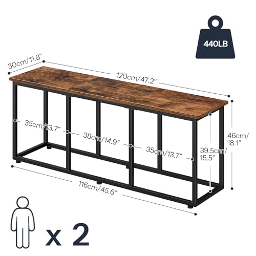 Dining Bench, 47.2 Inch Dining Table Bench, Industrial Style Kitchen Bench, Steel Frame, Easy to Assemble, for Kitchen, Dining Room, Rustic Brown and Black BF45CD01
