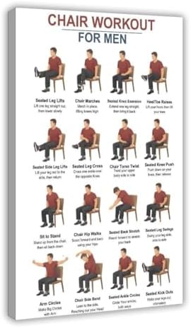 Tai Chi Chair Workouts for Men Chair Exercise Chart Home Workout Plan Canvas Poster Wall Art for Living Room Bedroom Decor Frame 16x24inch