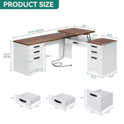 L Shaped Executive Desk with Lift Top & Drawers