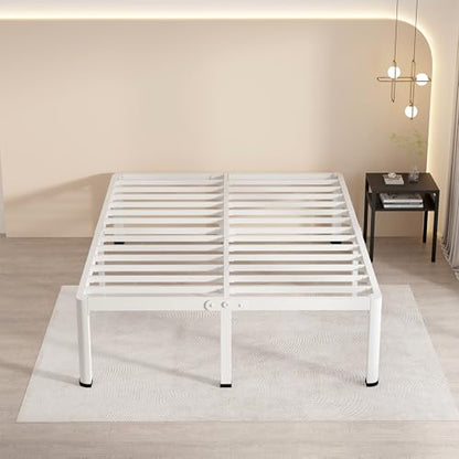 18 Inch Queen Bed Frames White with Round Corner Legs Mattress Stopper