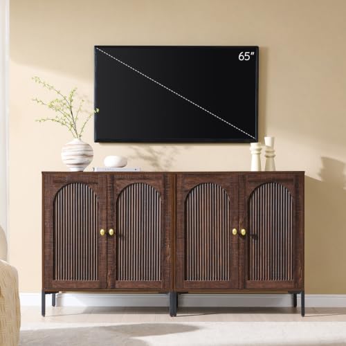 61.75" W Mid Century Modern TV Stands for Living Room, Brown
