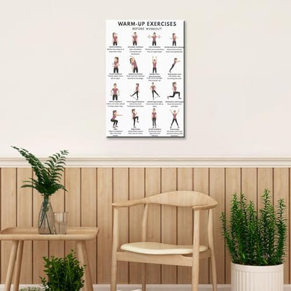 Pre-Workout Warm-Up Exercise Poster, 16 Illustrated Full-Body Prep Movement Chart, Bodyweight Joint Loosening Reference to Prevent Strains Before Home & Gym Fitness Training Sessions(12x18inchs，Black Framed)