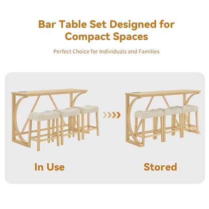 5-Piece Bar Table Set with Built-In Power Outlets, Light Oak