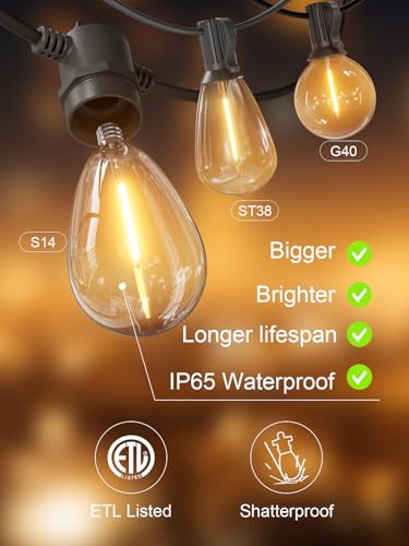 Outdoor String Lights 200 FT, Patio Lights for Outside with Shatterproof LED Bulbs, Waterproof IP65 Commercial Hanging Light for Backyard Porch Balcony Bistro Party (2X100FT)