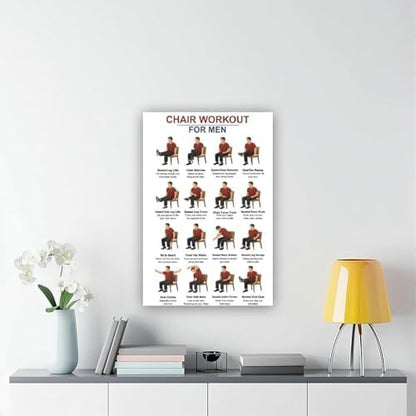 Tai Chi Chair Workouts for Men Chair Exercise Chart Home Workout Plan Canvas Poster Wall Art for Living Room Bedroom Decor Frame 16x24inch