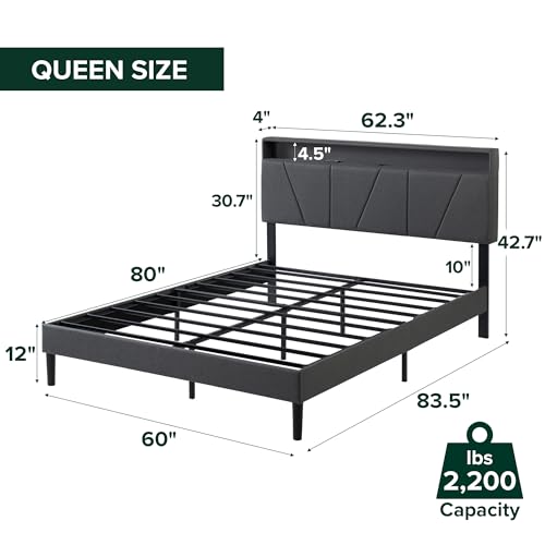 Zinus Maya Upholstered Platform Bed Frame, RGB LED Lights, Queen