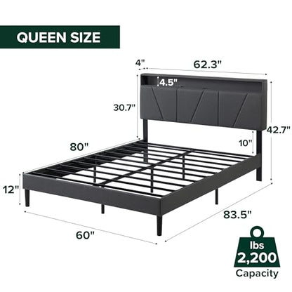 Zinus Maya Upholstered Platform Bed Frame, RGB LED Lights, Queen