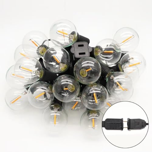 Outdoor String Light 50FT Patio Black with 52 Shatterproof G40 LED Clear Globe Bulbs for Indoor/Outdoor, Connectable Hanging Lights for Backyard Balcony Party Decor
