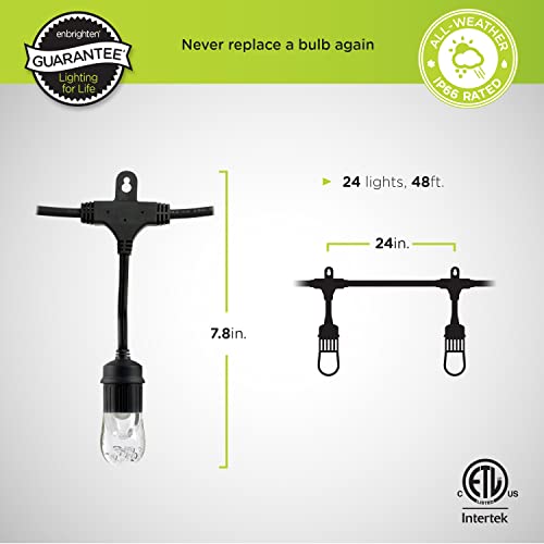Classic Warm White String Lights, 48ft Black Cord, 24 Shatterproof Acrylic Bulbs, Weatherproof, Outdoor String Lights, 31664