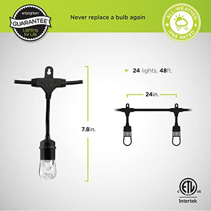 Classic Warm White String Lights, 48ft Black Cord, 24 Shatterproof Acrylic Bulbs, Weatherproof, Outdoor String Lights, 31664