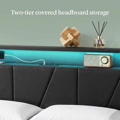 Zinus Maya Upholstered Platform Bed Frame, RGB LED Lights, Queen