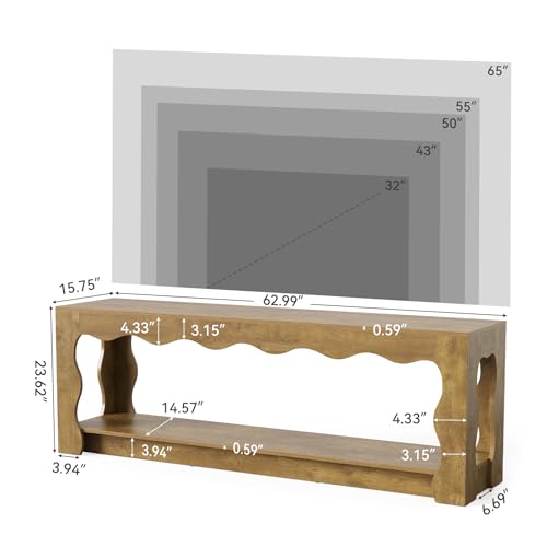 TV Stand for 65 Inch TV, Wooden Entertainment Center with Storage Cabinets, Farmhouse TV Media Console Table for Living Room, Bedroom, Open Shelf, Brown
