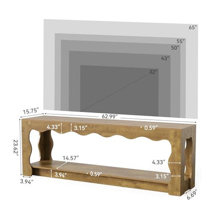 TV Stand for 65 Inch TV, Wooden Entertainment Center with Storage Cabinets, Farmhouse TV Media Console Table for Living Room, Bedroom, Open Shelf, Brown