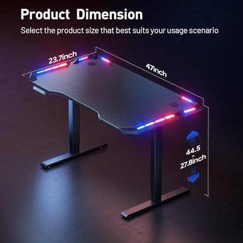 Electric Standing Gaming Desk with RGB Lights, 47-Inch, Black