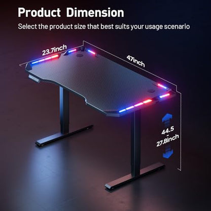 Electric Standing Gaming Desk with RGB Lights, 47-Inch, Black