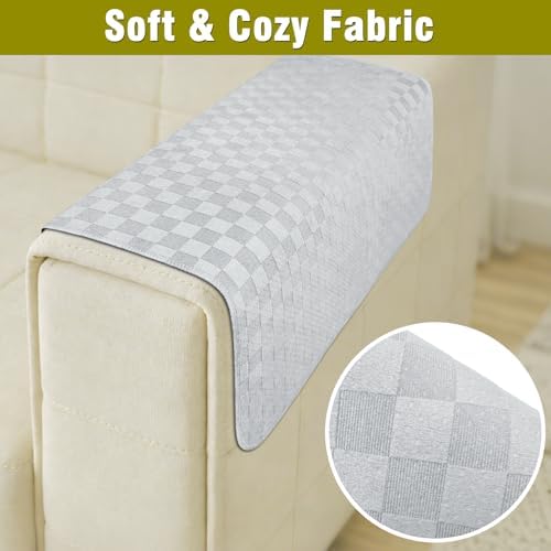 Couch Arm Covers, Sofa Arm Covers, Waterproof Armrest Cover for Sofa, Loveseat, Armchair, Anti-Slip Recliner Arm Cover, Headrest Cover, Arm Chair Covers Set of 2 (Light Gray, 22"×18")